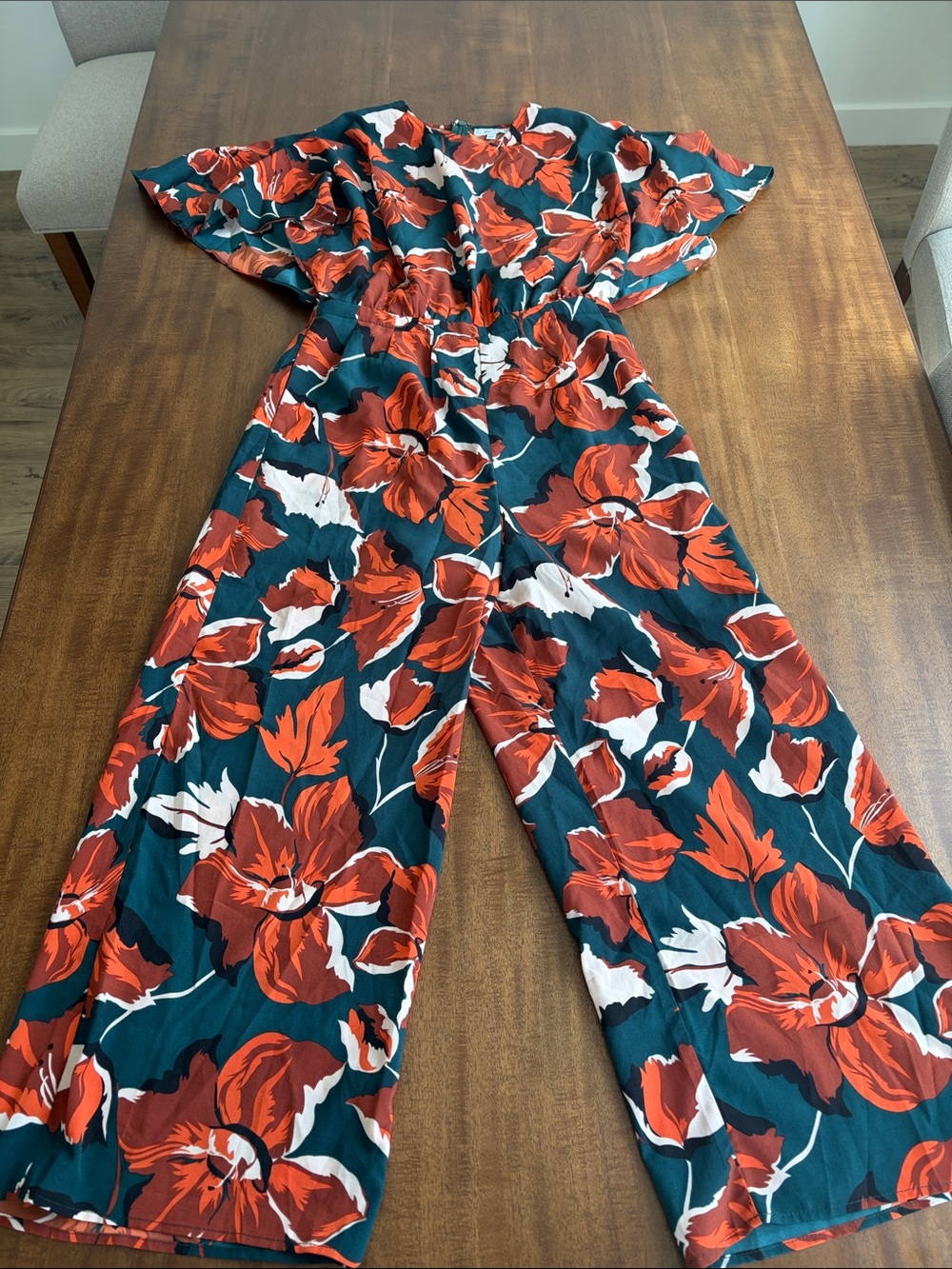 Floral Wide-Leg Jumpsuit in Teal & Rust